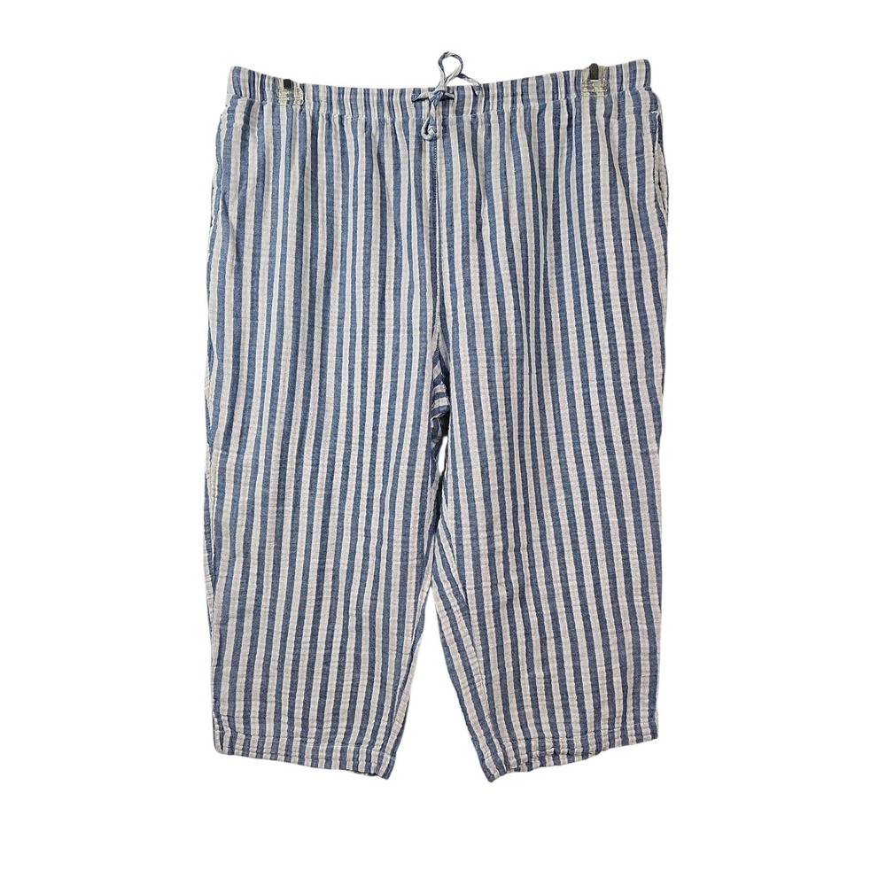 Drapers & Damons Seersucker Crop Pants Striped Soft Cotton Blue White Womens PXL